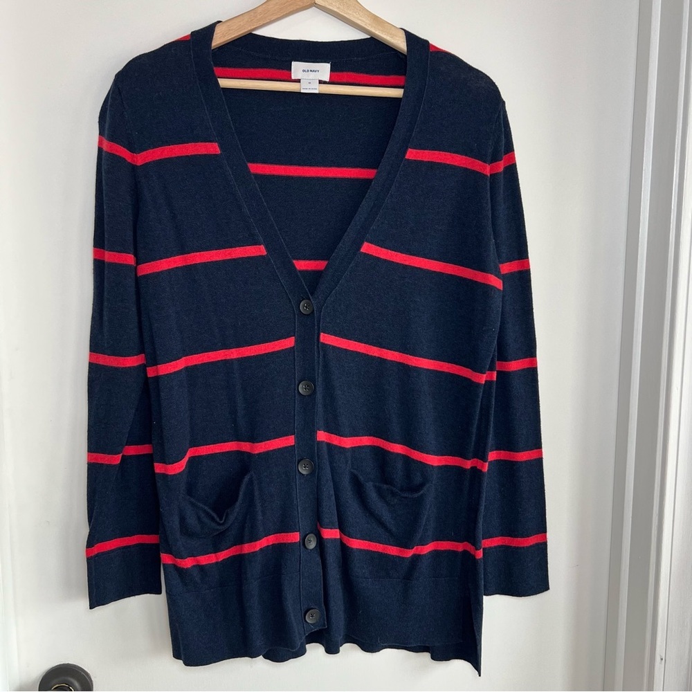 Old Navy Red Navy Stripe‎ Button Cardigan Sweater, Size Medium